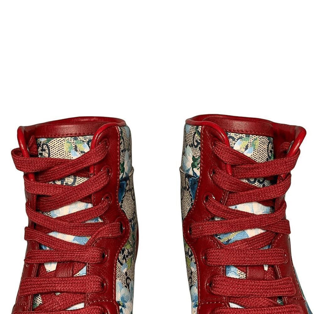 Gucci Coda Bloom High Top Sneaker Red EU 38.5 US 8.5 Blue Floral GG Supreme Logo - Picture 4 of 12